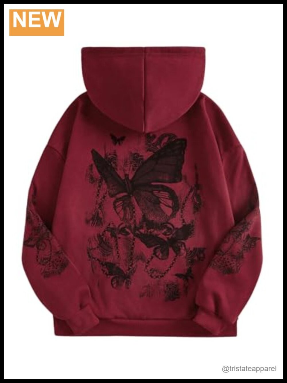 Women's Graphic Hoodie Butterfly Print Drawstring Pocket Pullover Sweatshirt